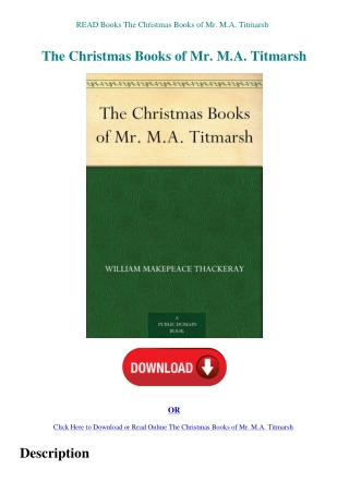 READ Books The Christmas Books of Mr. M.A. Titmarsh