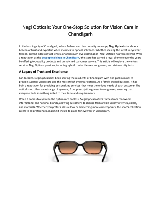 Negi Opticals Your One-Stop Solution for Vision Care in Chandigarh