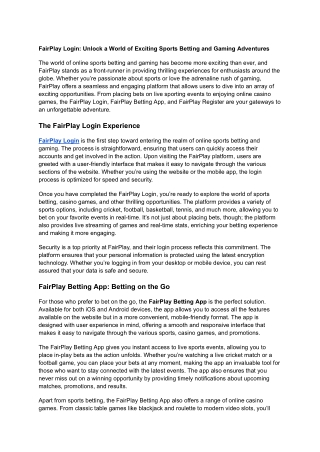 FairPlay Login_ Unlock a World of Exciting Sports Betting and Gaming Adventures