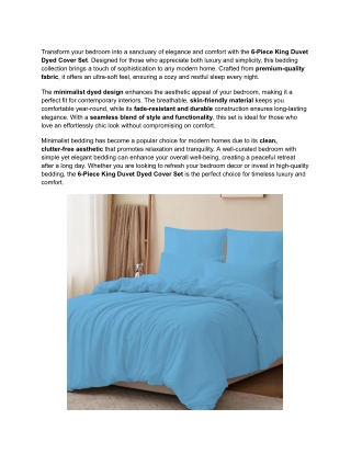 Transform your bedroom into a sanctuary of elegance and comfort with the 6-Piece King Duvet Dyed Cover Set