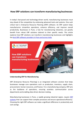 How ERP solutions can transform manufacturing businesses