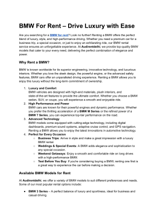 BMW For Rent – Drive Luxury with Ease