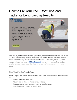 How to Fix Your PVC Roof Tips and Tricks for Long Lasting Results