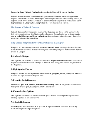 Rajwadi Dresses in Udaipur