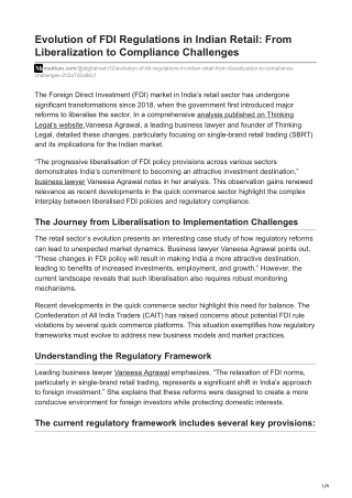 Evolution of FDI Regulations in Indian Retail From Liberalization to Compliance Challenges
