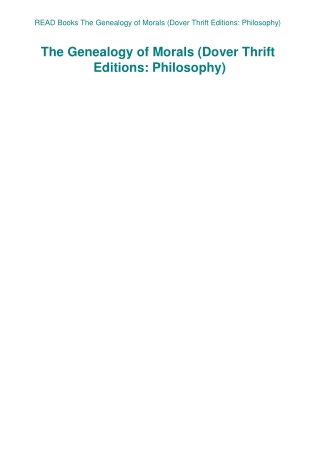 READ Books The Genealogy of Morals (Dover Thrift Editions Philosophy)