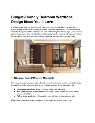 Budget-Friendly Bedroom Wardrobe Design Ideas You’ll Love