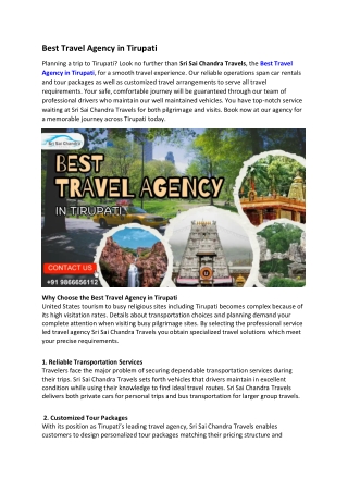 Best Travel Agency in Tirupati