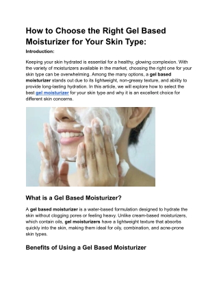 How to Choose the Right Gel Based Moisturizer for Your Skin Type