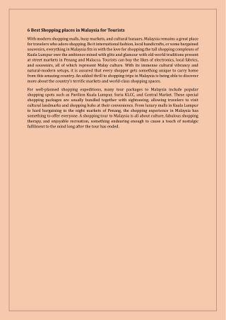 6 Best Shopping places in Malaysia for Tourists