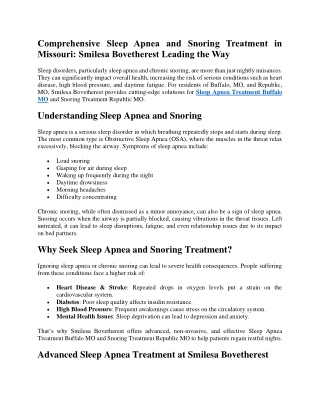 Comprehensive Sleep Apnea and Snoring Treatment in Missouri Smilesa Bovetherest Leading the Way