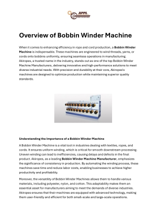 Overview of Bobbin Winder Machine