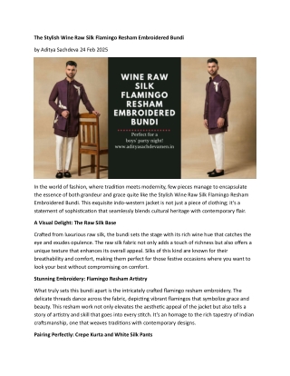 The Stylish Wine Raw Silk Flamingo Resham Embroidered Bundi