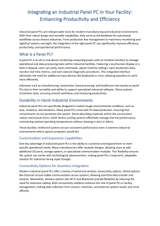 Integrating an Industrial Panel PC in Your Facility: A Comprehensive Guide