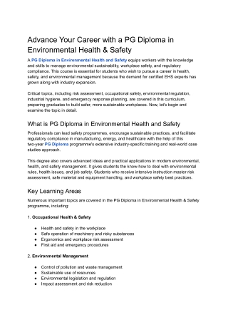 PG Diploma in Environmental Health & Safety | NICMAR University Hyderabad