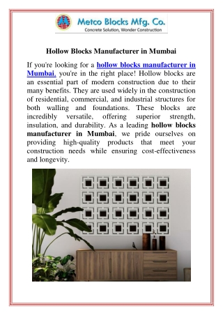 Hollow Blocks Manufacturer in Mumbai
