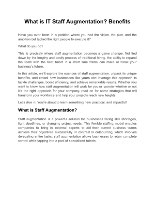 What is IT Staff Augmentation ? Benefits