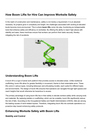 How Boom Lifts for Hire Can Improve Worksite Safety