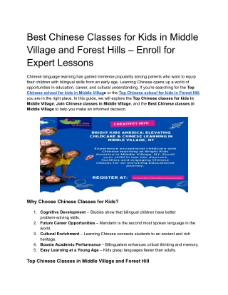 Best Chinese Classes for Kids in Middle Village and Forest Hills – Enroll for Ex