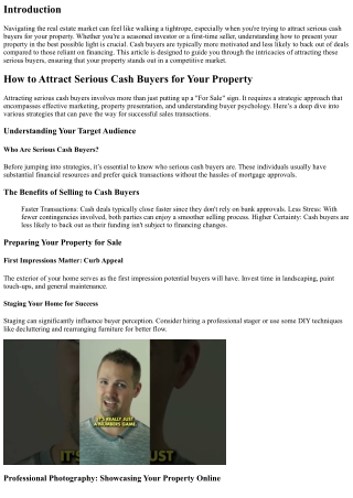 How to Attract Serious Cash Buyers for Your Property