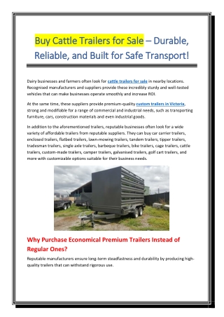 Buy Cattle Trailers for Sale  Durable Reliable and Built for Safe Transport