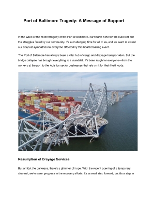Port of Baltimore Tragedy: A Message of Support
