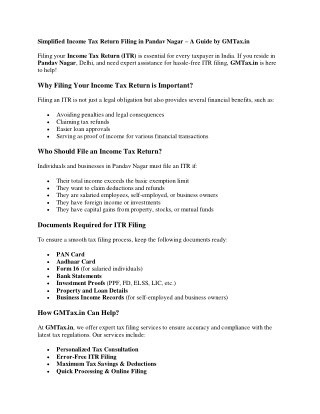 Simplified Income Tax Return Filing in Pandav Nagar