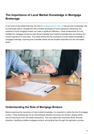 The Importance of Local Market Knowledge in Mortgage Brokerage
