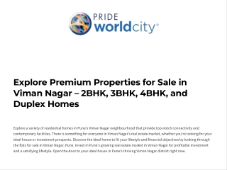 Premium Properties for Sale in Viman Nagar 2BHK 3BHK 4BHK and Duplex Homes| Pune