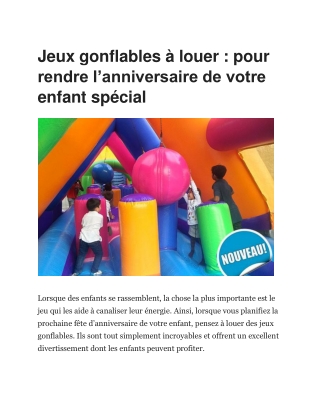 Jeux gonflables à louer : pour rendre l'anniversaire de votre enfant spécial