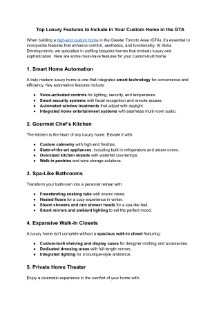 Top Luxury Features to Include in Your Custom Home in the GTA