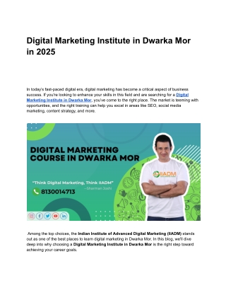 Digital Marketing Institute in Dwarka Mor