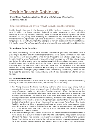 Dedric Joseph Robinson PunchRides Revolutionizing Ride-Sharing with Fairness, Affordability, and Sustainability