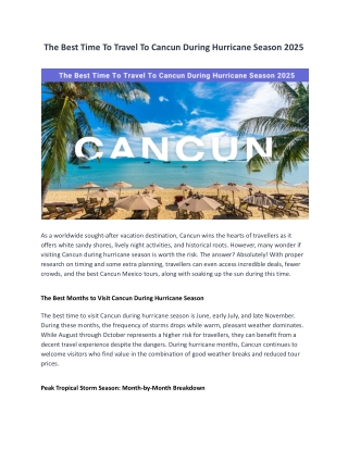 The Best Time To Travel To Cancun During Hurricane Season 2025