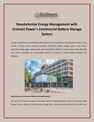 Revolutionize Energy Management with Ensmart Power's Commercial Battery Storage System