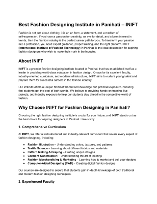 Best Fashion Designing Institute in Panihati – INIFT