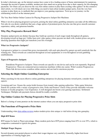 The Best  On The Web  E-casinos for  Enjoying Progressive  Pot  Pokies