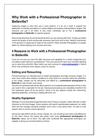 Why Work with a Professional Photographer in Belleville?