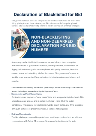 Declaration of Blacklisted for Bid