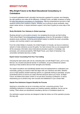 Why Bright Future is the Best Educational Consultancy in Coimbatore