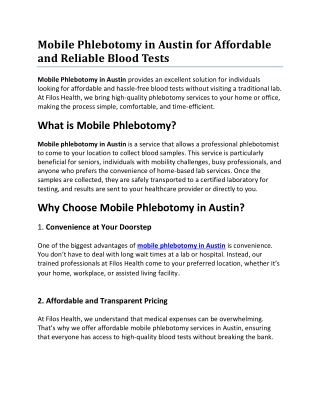 Mobile Phlebotomy in Austin for Affordable and Reliable Blood Tests