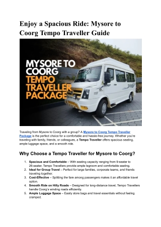 Mysore to Coorg Tempo Traveller Package
