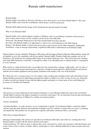 Rumala sahib manufacturer