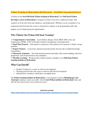 Python Training in Hyderabad with Placement – Enroll for Guaranteed Success