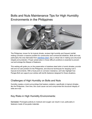 Bolts and Nuts Maintenance Tips for High Humidity Environments in the Philippines