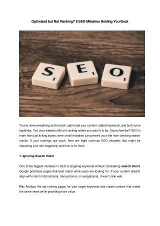 Optimized but Not Ranking? 8 SEO Mistakes Holding You Back