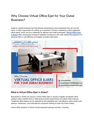 Why Choose Virtual Office Ejari for Your Dubai Business