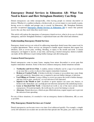 Emergency Dental Services in Edmonton AB What You Need to Know and How Stringham Dentistry Can Help