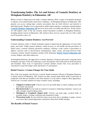 Transforming Smiles The Art and Science of Cosmetic Dentistry at Stringham Dentistry in Edmonton, AB