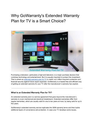 Extended Warranty Plan for TV